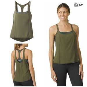 Prana Sway Tank Top Attached T Back Bra Cargo Green